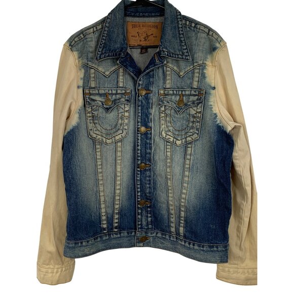 True Religion Jimmy Slim Fit Trucker Denim Jacket Bleached L  Mens  RV10314 - Picture 14 of 14